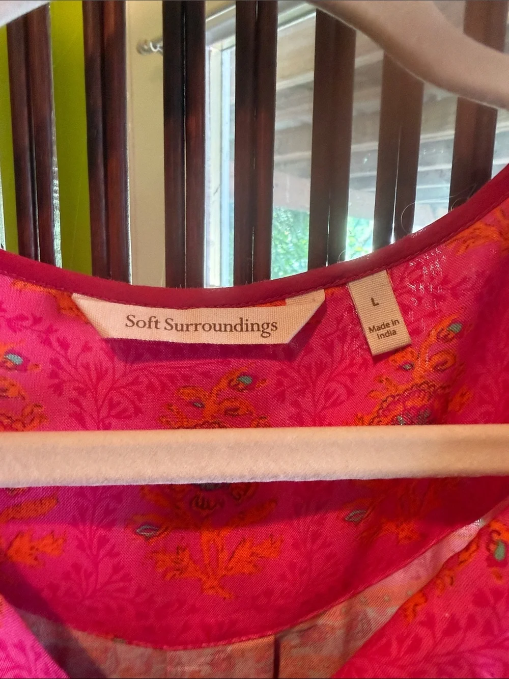Soft Surroundings Hot Pink & Orange Embroidered Boho Tunic